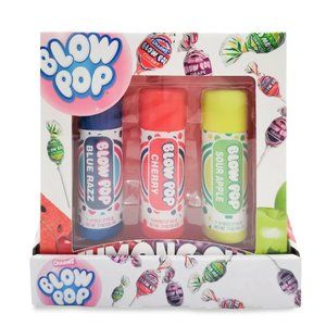 Blow Pop Humongous Flavored Lip Balms Set of 3: Blue Razz, Cherry, Sour Apple